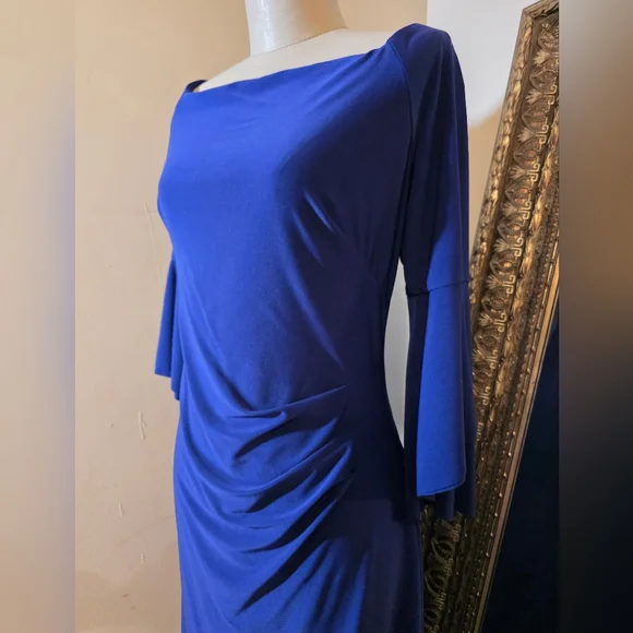 Ralph Lauren Royal Blue Ruched Sheath Dress with Dolman Sleeves. Sz 10 - Picture 2 of 6